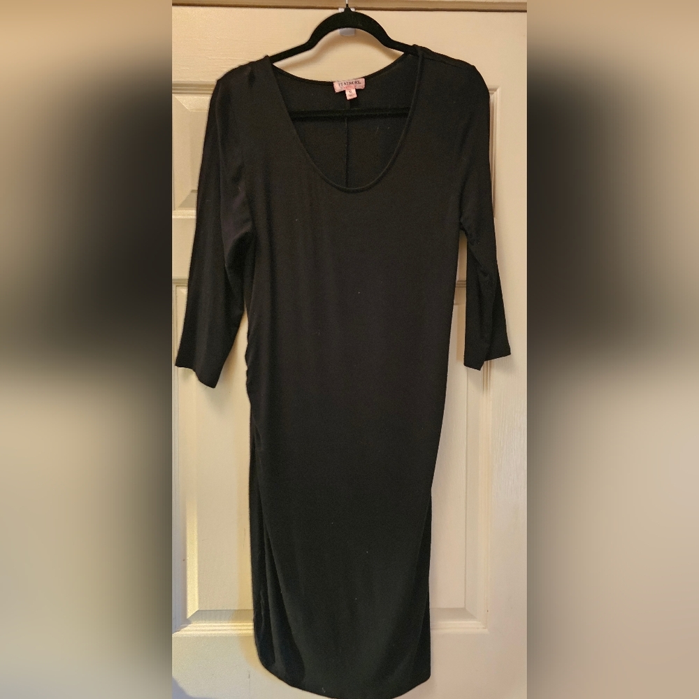 feathers Black Scoop-Neck Midi Dress with 3/4 Sleeves